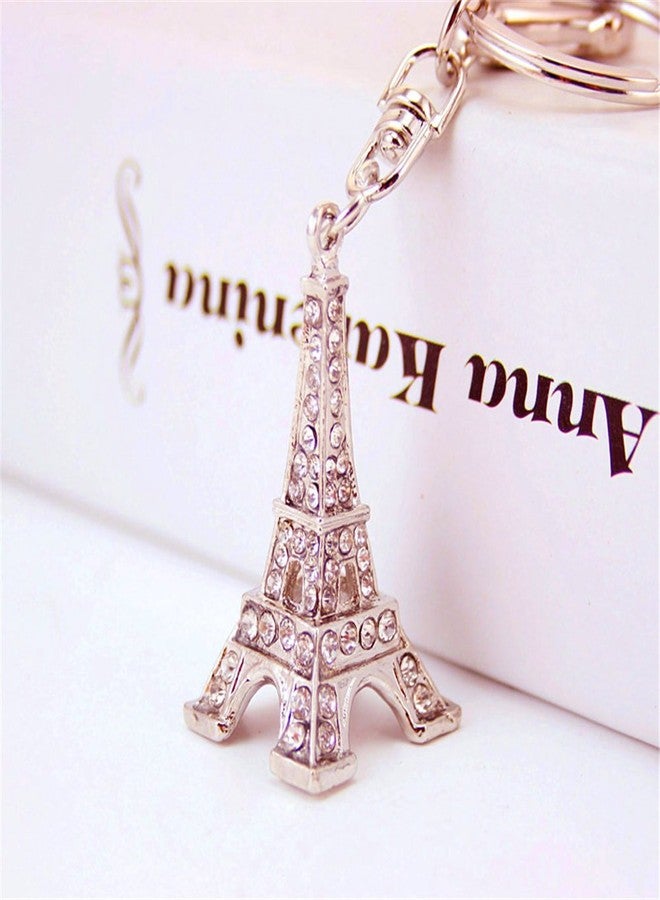 Ozekov JewelBeauty 3D Cubic French Paris Eiffel Tower Shaped Bling Bling Metal Crystal Rhinestone Keychain Souvenir Holiday Gift Car Phone Purse Bag Decoration (Silver) - Image 3